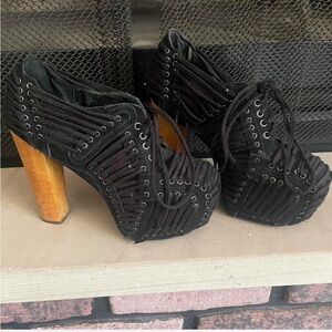 Rare Original Handmade Jeffrey Campbell Lace up Genuine Leather Pumps